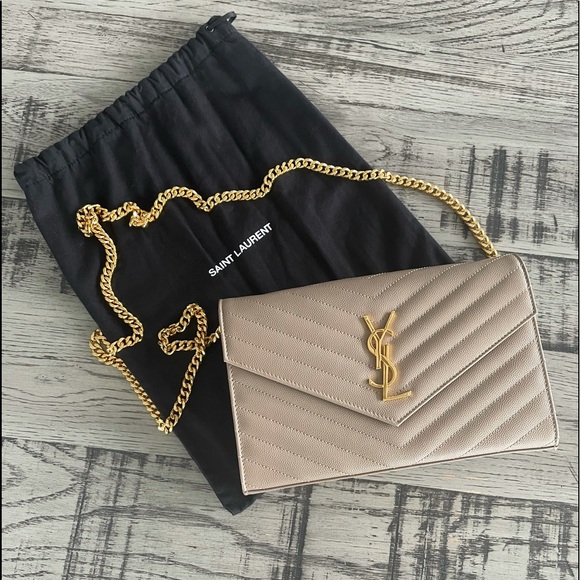 Saint Laurent Handbags - YSL Saint Laurent MONOGRAM CHAIN WALLET IN GRAIN DE POUDRE EMBOSSED LEATHER